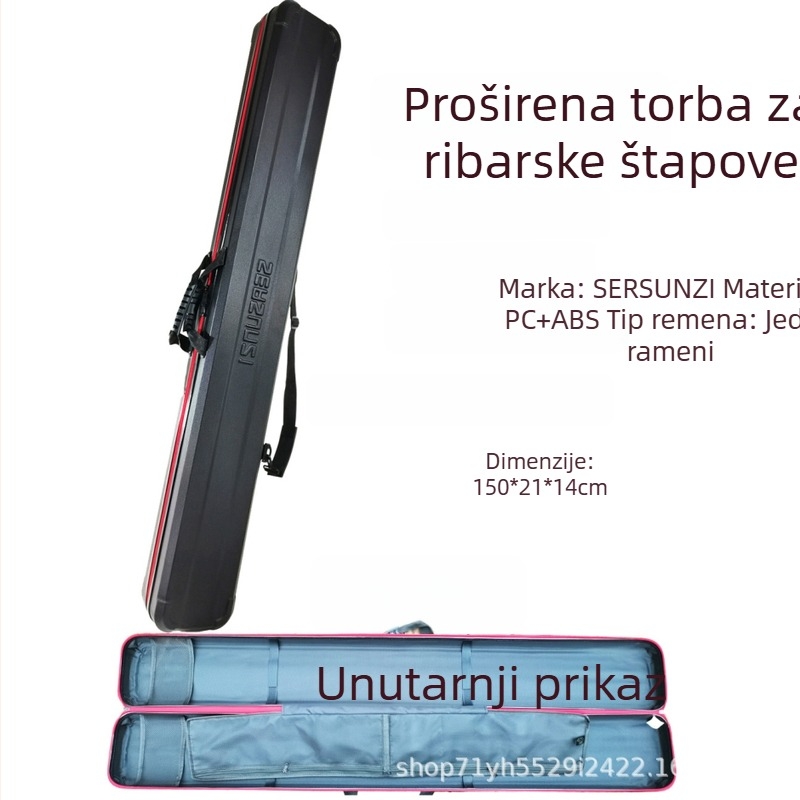 Proširena tvrda torba za štapove za ribolov, prostor za duge sekcije, PVC, otporna na tlak