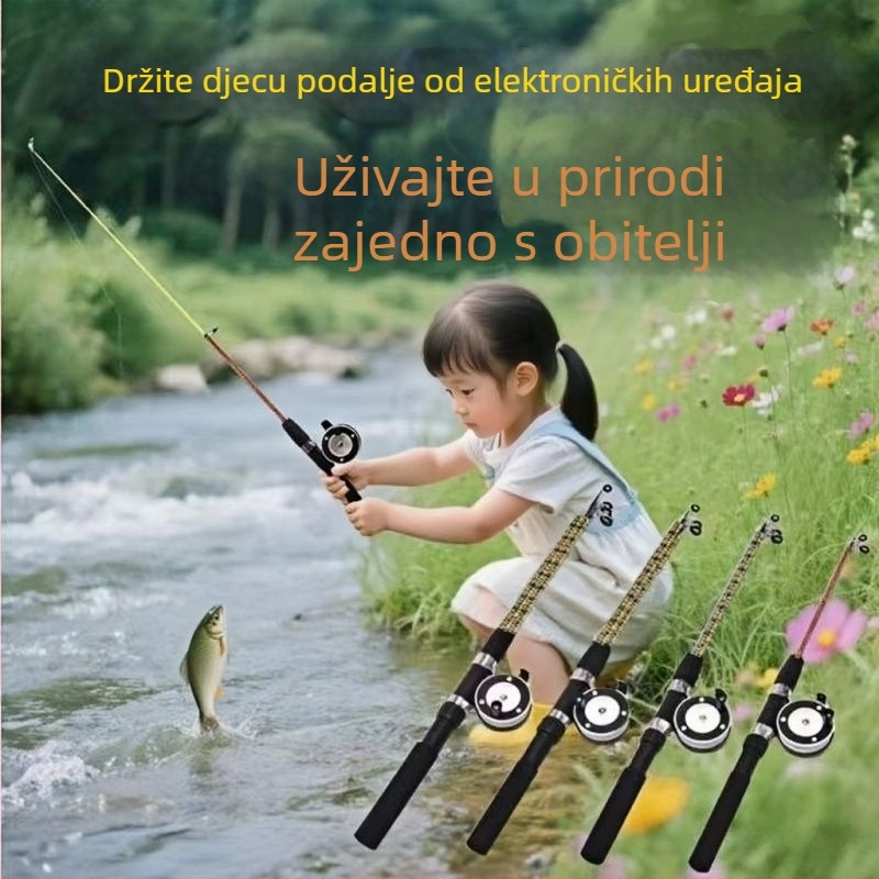 Dječji štap za ribolov od stakloplastike – kompletan set