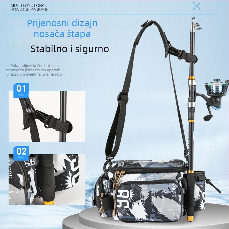 Luya torba – Višenamjenska torba za mamce za ribolov s pojasom i crossbody dizajnom, velika kapaciteta, 600D Oxford tkanina, vodootporna