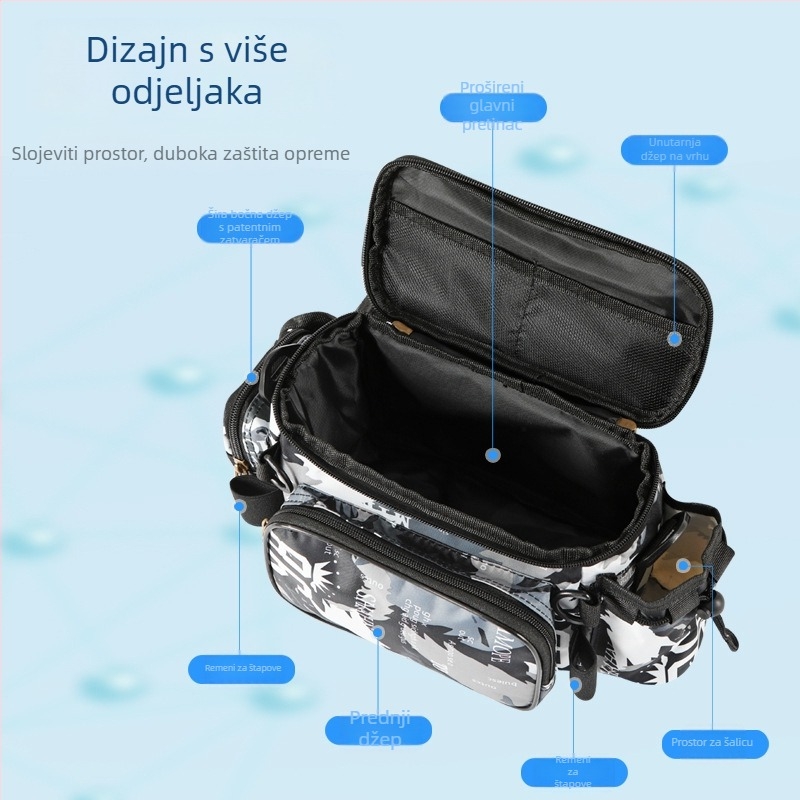 Luya torba – Višenamjenska torba za mamce za ribolov s pojasom i crossbody dizajnom, velika kapaciteta, 600D Oxford tkanina, vodootporna