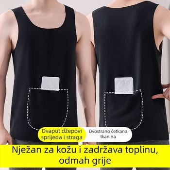 Muška termalna vesta s dvostrukim džepovima, topla, dvostruka konstrukcija, okrugli izrez, poliester
