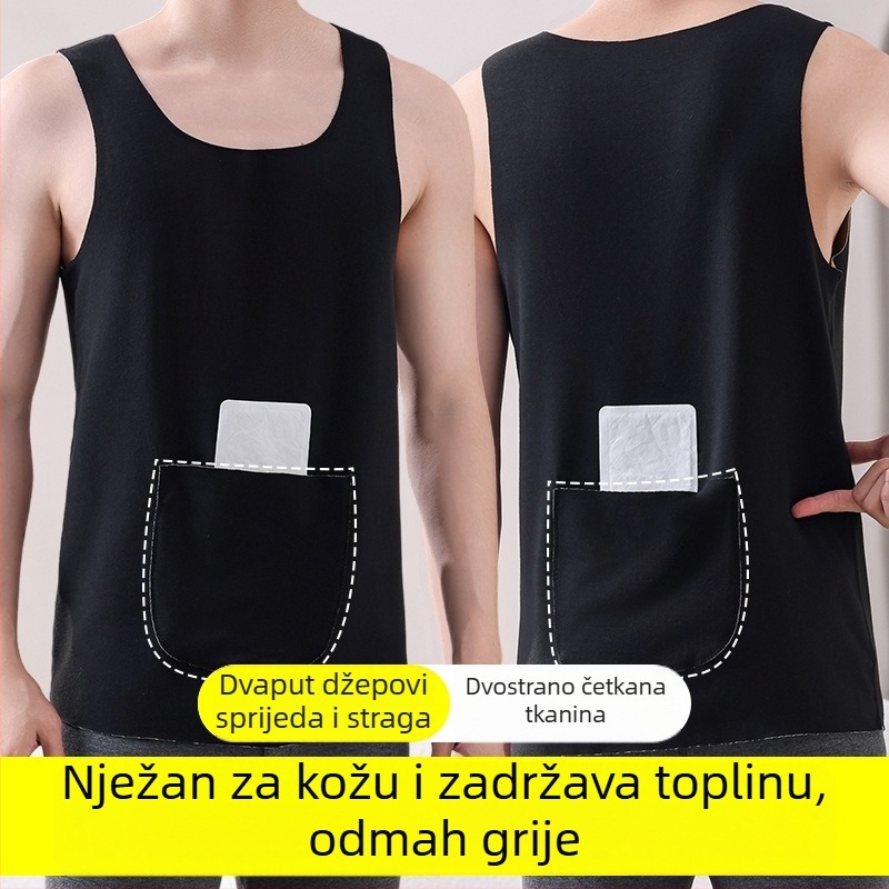 Muška termalna vesta s dvostrukim džepovima, topla, dvostruka konstrukcija, okrugli izrez, poliester