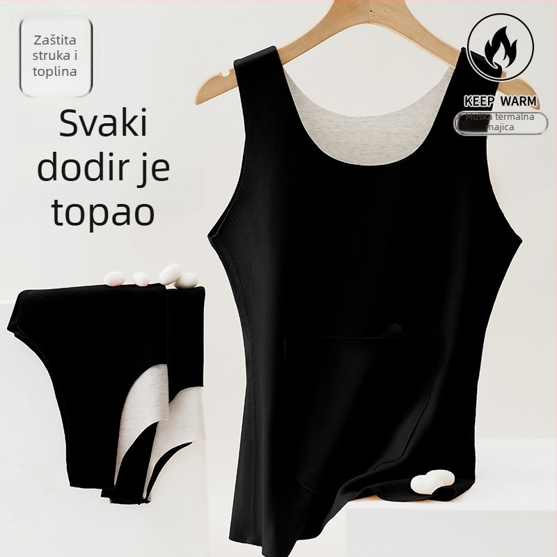 Muška termalna vesta s dvostrukim džepovima, topla, dvostruka konstrukcija, okrugli izrez, poliester