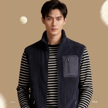 Muška zimska vest s flis podstavljenim ovratnikom, zatvarač, poliester tkanina, bez kapulje, bez rukava