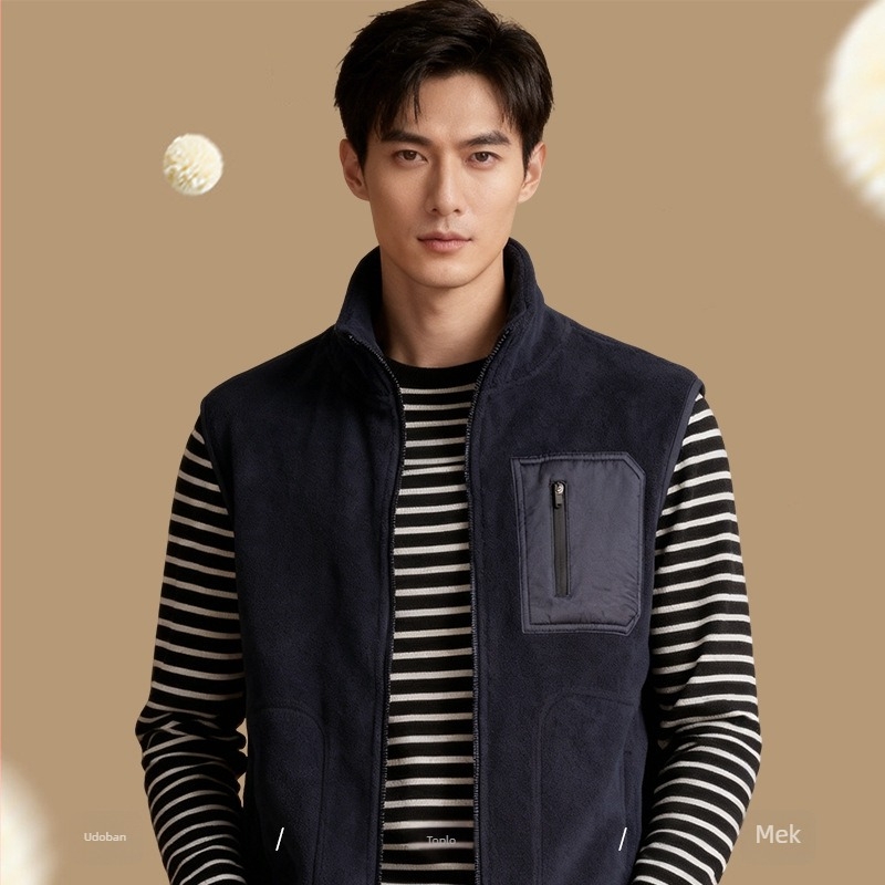 Muška zimska vest s flis podstavljenim ovratnikom, zatvarač, poliester tkanina, bez kapulje, bez rukava