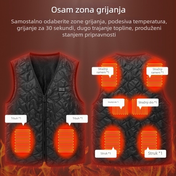 Grijana vesta s V-izrezom, 8-zonsko grijanje, USB napajanje, uski kroj, džepovi