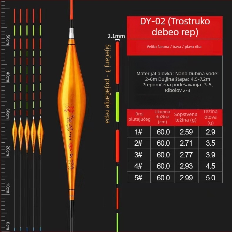 Ribolovni plovak – vertikalni drift, plovak s perlicom, produženi dizajn, kompozitni materijal