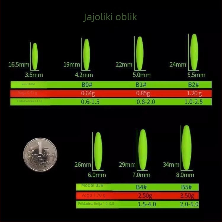 Vertikalna pluta za ribolov - visoka osjetljivost, fluorescencija, oblik maslinaste vrste, sedam zvjezdica, u velikom pakiranju