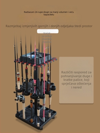 Kawa podna držač za štapove za pecanje s 24 rupa i rolom, ABS