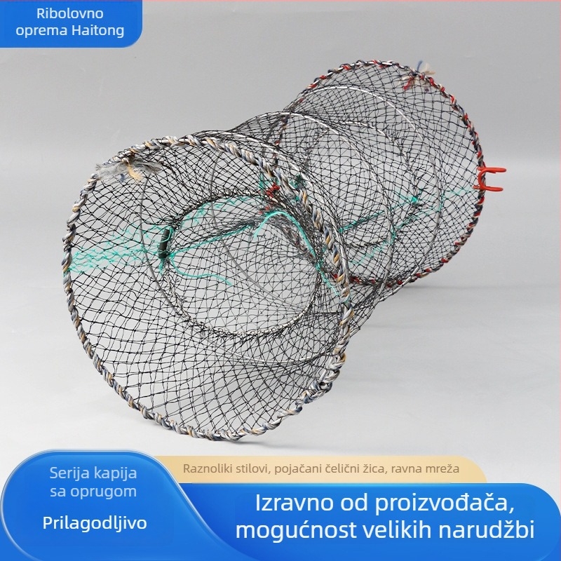 Haitong Sklopiva opružna mreža za ribolov | galvanizirana čelična žica i polietilenska mreža | okrugla mreža za ribe i škampi