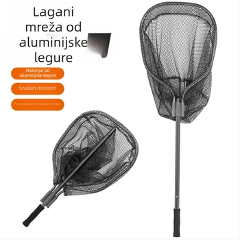 Trokutasta sklopiva mreža za ribolov s teleskopskom aluminijskom šipkom, lagana čvrsta konstrukcija, odvojiva podijeljena mreža za ribolov u jezeru