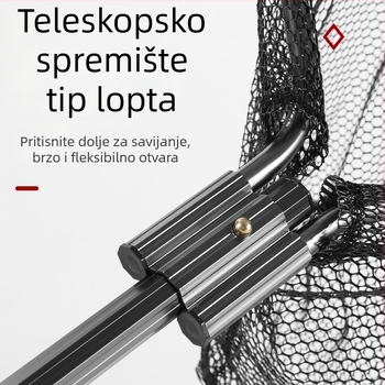 Trokutasta sklopiva mreža za ribolov s teleskopskom aluminijskom šipkom, lagana čvrsta konstrukcija, odvojiva podijeljena mreža za ribolov u jezeru