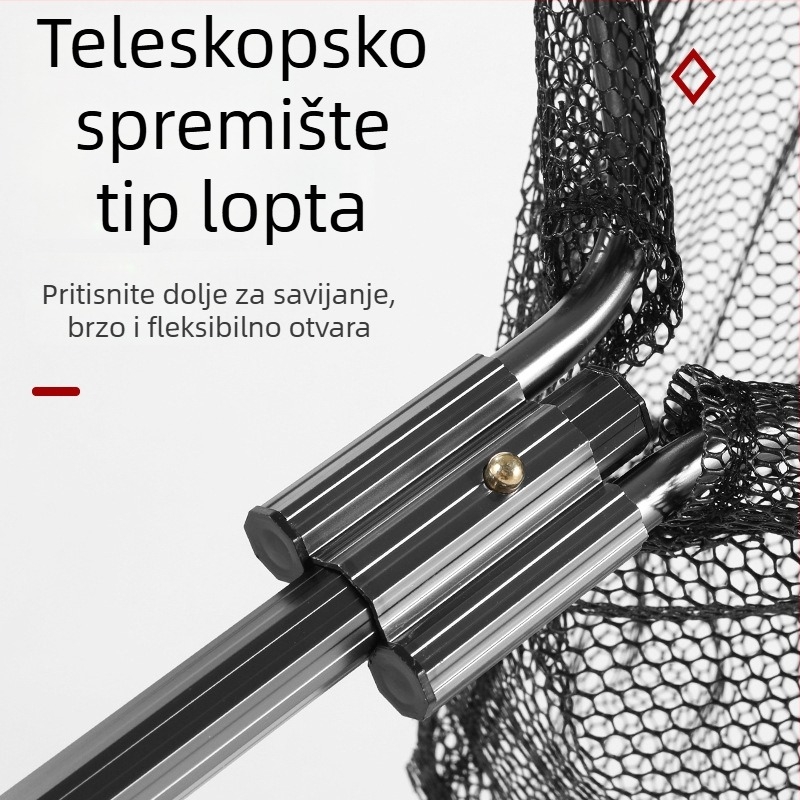 Trokutasta sklopiva mreža za ribolov s teleskopskom aluminijskom šipkom, lagana čvrsta konstrukcija, odvojiva podijeljena mreža za ribolov u jezeru