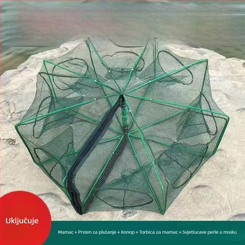 Kvadratni ribarski kavez i mreže za ribu, škampi i krabe