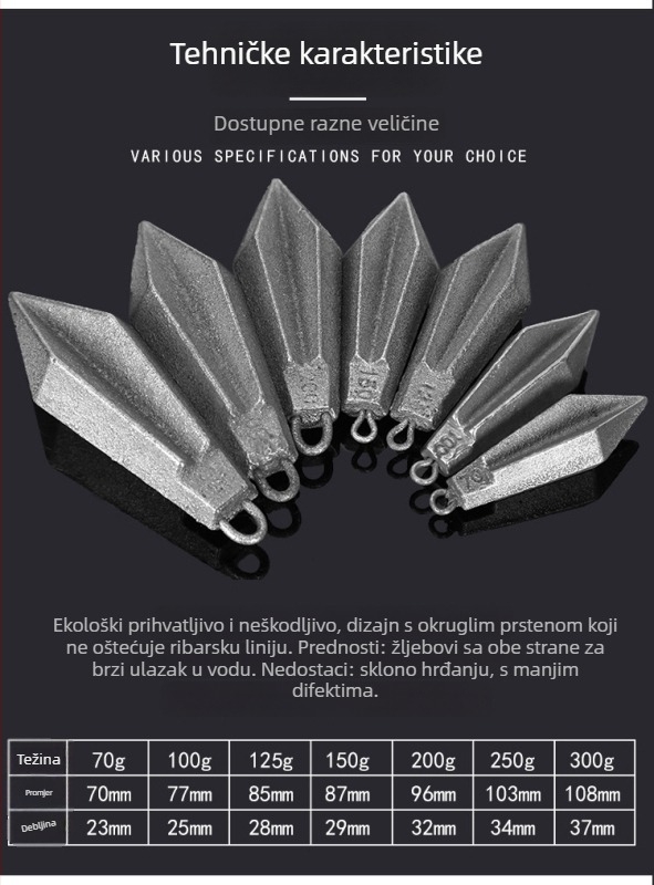 Željezni uteg darta s prstenom za morski i lagani ribolov, kod 21254