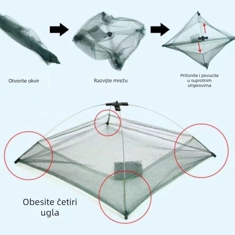 Škampova mreža – otvorena konstrukcija, sklopiva podizna mreža, škampi kavez, alat za mrežne ribolov (Marka: Drugo; Materijal: Drugo)
