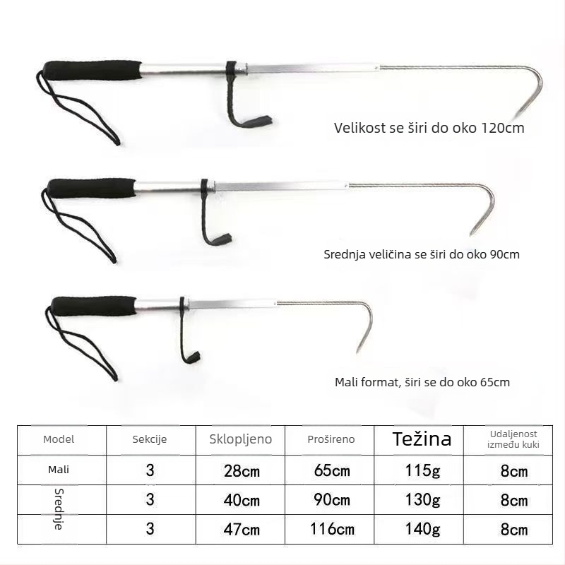 Proširivi alat za ledolovni ribolov s ankrom i vilicastim hvatačem — aluminijeva legura, nehrđajući čelik