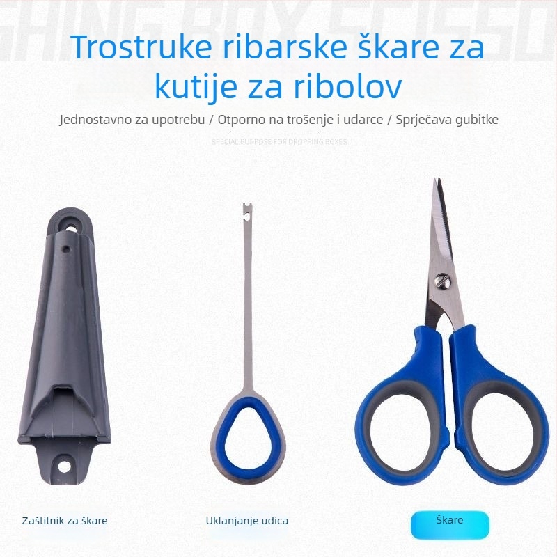 Trostruki multifunkcionalni alat za ribolov od nehrđajućeg čelika: rezač za olovni sloj, rezač ribarske linije i male škare