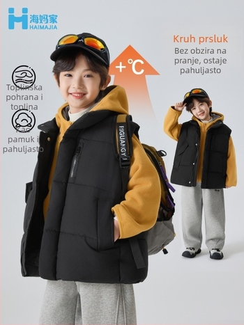 Dječja vest-kardigan u korejskom stilu s zatvaračem, debela poliester izolacija, podstava i punilo od poliester, bez kapulje, zimska jakna za dječake