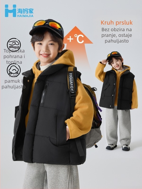 Dječja vest-kardigan u korejskom stilu s zatvaračem, debela poliester izolacija, podstava i punilo od poliester, bez kapulje, zimska jakna za dječake