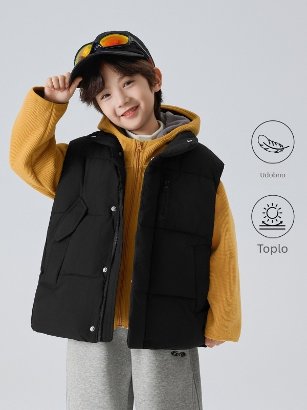 Dječja vest-kardigan u korejskom stilu s zatvaračem, debela poliester izolacija, podstava i punilo od poliester, bez kapulje, zimska jakna za dječake
