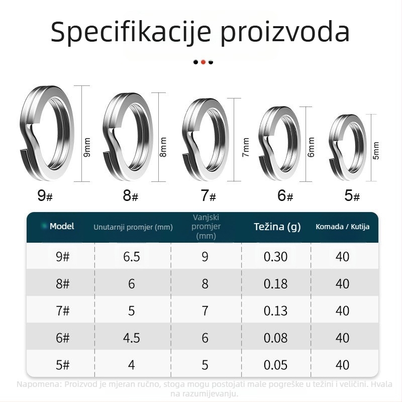 Samsung Fishing Gear 200 komada plosnatih dvostrukih prstena za spojnice mamaca, nehrđajući čelik