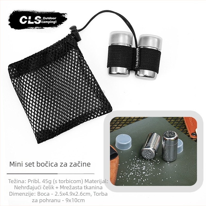Mini set od 2 posude za začine od nehrđajućeg čelika sa spremnikom za pohranu – za putovanja, planinarenje, piknike, ribolov i roštilj.