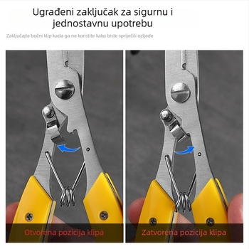 Samozaključavajuće nehrđajuće čelične alate za ribolov, produžena verzija, s otvorom za petlju i odvijačem za udice, višenamenske škare za ribolov (Brend: Mincheng; Materijal: Nehrđajući čelik; Kategorija: Oprema za ribolov; Sastav: Nehrđajući čelik)