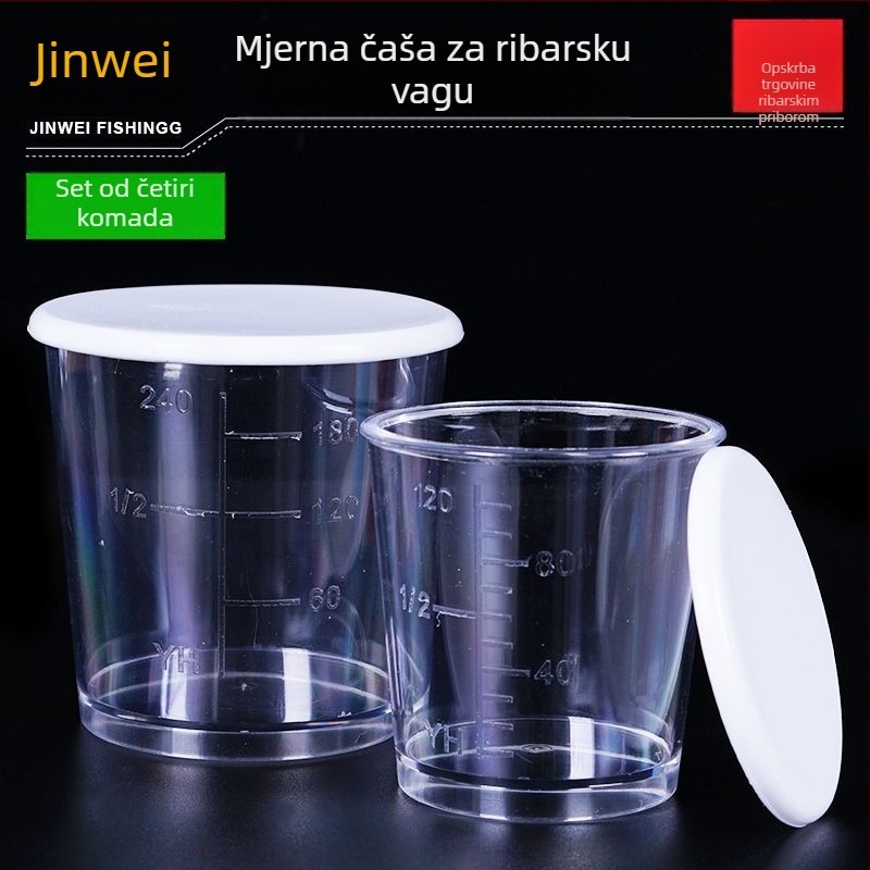 Mjerna šalica za mamce za ribolov, četverodijelni set s poklopcem, prozirna; Kingway Fishing Gear, plastika, licencirani privatni brend
