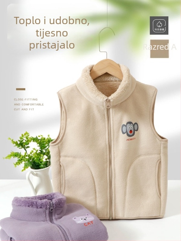 Dječja bezrukavna vesta s flis podstavom, debela, unisex, zatvarač, 100% poliester