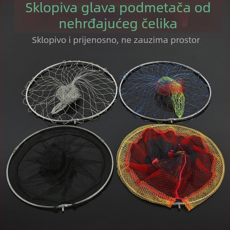 Sklopiva glava mreže od nehrđajućeg čelika, mreža s velikim otvorom, šarolita za ribolov