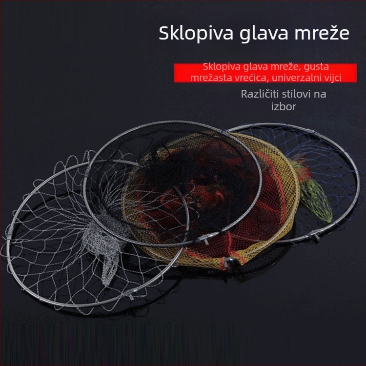 Sklopiva glava mreže od nehrđajućeg čelika, mreža s velikim otvorom, šarolita za ribolov