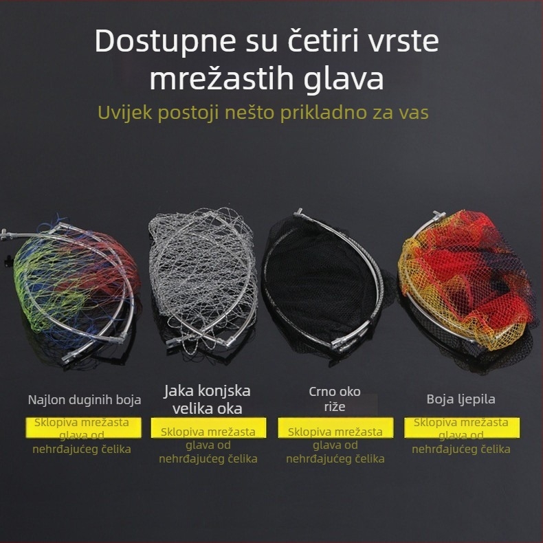 Sklopiva glava mreže od nehrđajućeg čelika, mreža s velikim otvorom, šarolita za ribolov