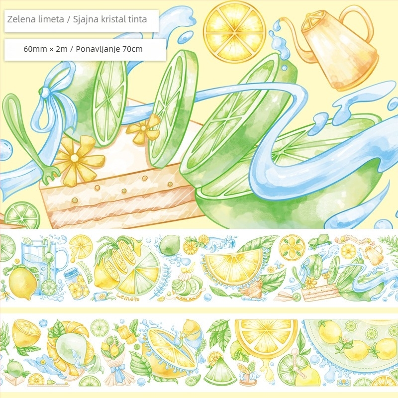 Traka za dnevnik s roztomirnim voćnim desertnim uzorkom, PET materijal, stil gurmanskih deserata, Crystal Ink Laser tehnika, brend Five Treasures