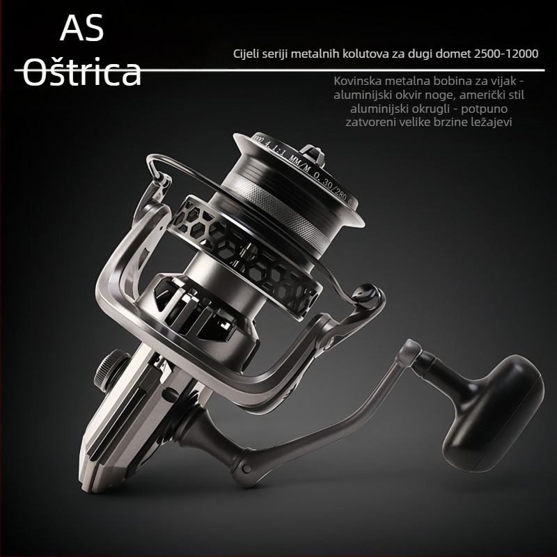 Aojiangshark mikro okretna koluta za pecanje od cijelog metala, dizajn dugog dometa