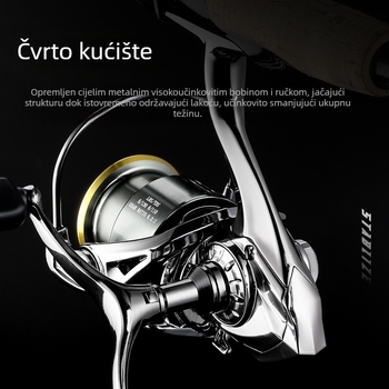 XSHARKS Cjelovito metalni spinning kolut s dvostrukim ramenima, kosim otvorom i plitkim kolutom