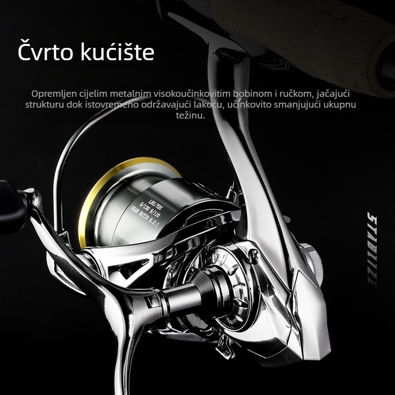 XSHARKS Cjelovito metalni spinning kolut s dvostrukim ramenima, kosim otvorom i plitkim kolutom