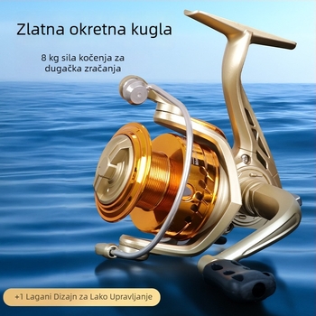 Spinning kolut, potpuno metalna konstrukcija, mogućnost zamjene ručice s lijeve na desnu, omjer prijenosa 5.2:1, pogodan za morski ribolov