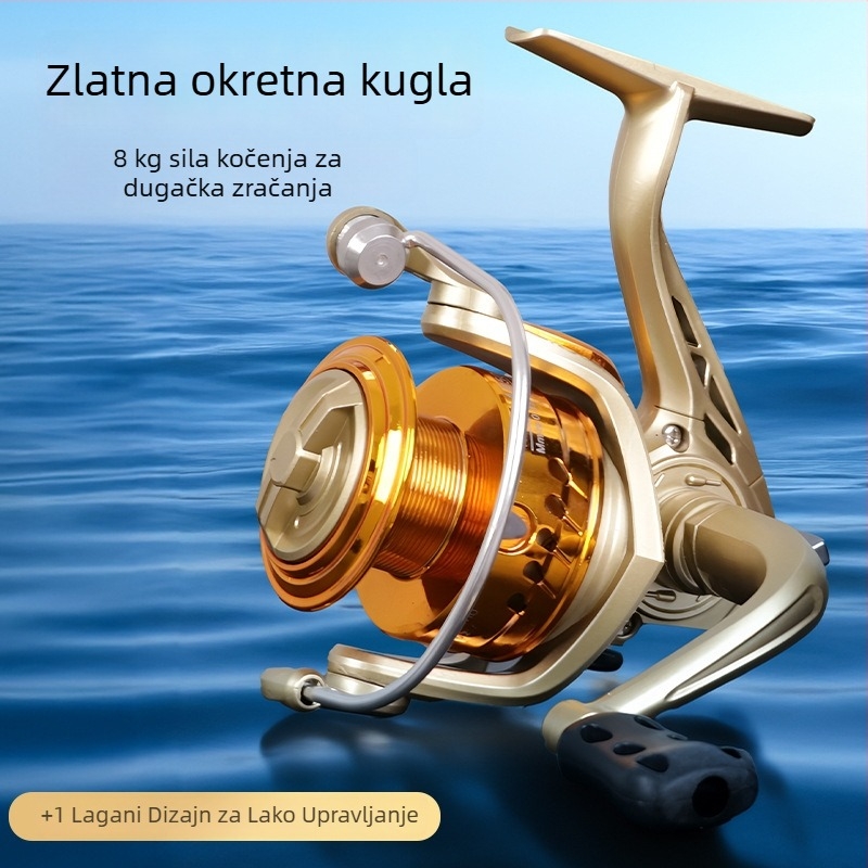 Spinning kolut, potpuno metalna konstrukcija, mogućnost zamjene ručice s lijeve na desnu, omjer prijenosa 5.2:1, pogodan za morski ribolov