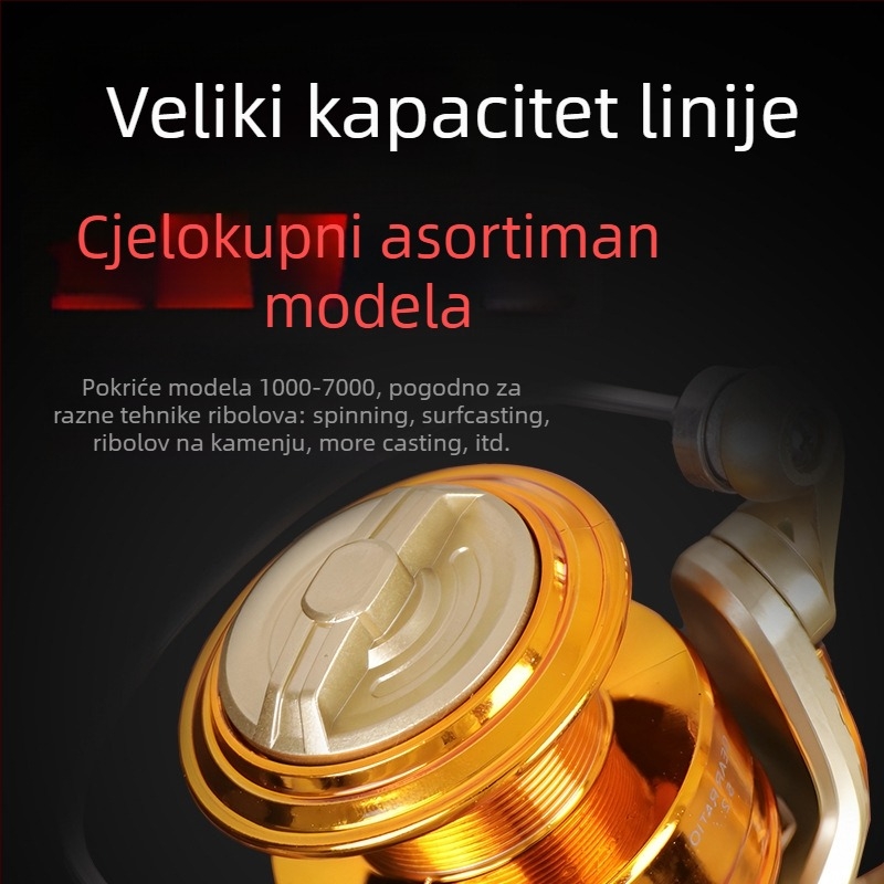 Spinning kolut, potpuno metalna konstrukcija, mogućnost zamjene ručice s lijeve na desnu, omjer prijenosa 5.2:1, pogodan za morski ribolov