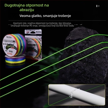 Glavna linija, PE pletena linija s 12-, 8- i 4- niti­ma za duga bacanja, visoka čvrstoća, nosivost 10–100 kg