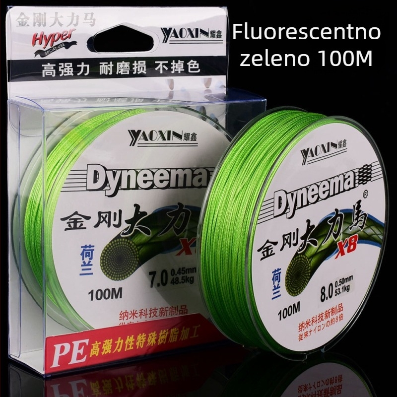 Glavna linija, PE pletena linija s 12-, 8- i 4- niti­ma za duga bacanja, visoka čvrstoća, nosivost 10–100 kg