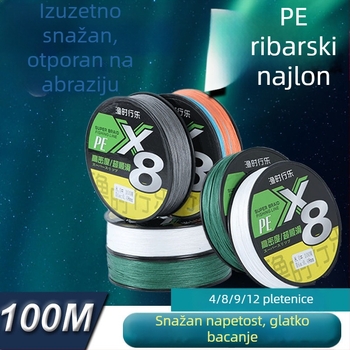 Glavna ribolovna linija — 8‑vlaknasta pletena PE linija za duga bacanja, otporna na trošenje i glatka