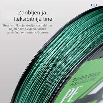 Glavna ribolovna linija — 8‑vlaknasta pletena PE linija za duga bacanja, otporna na trošenje i glatka