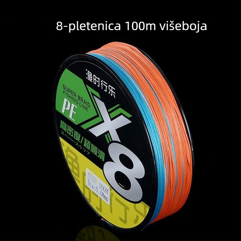 Glavna ribolovna linija — 8‑vlaknasta pletena PE linija za duga bacanja, otporna na trošenje i glatka