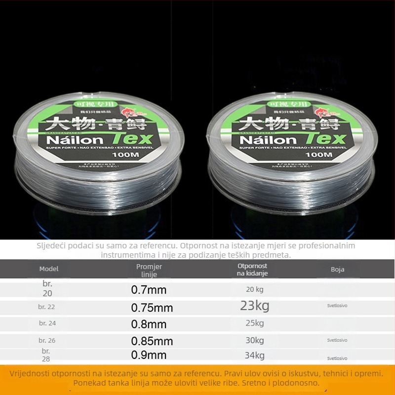 Najlonska ribolovna linija, marka Fan yu, čvrstoća 1, pakiranje 10