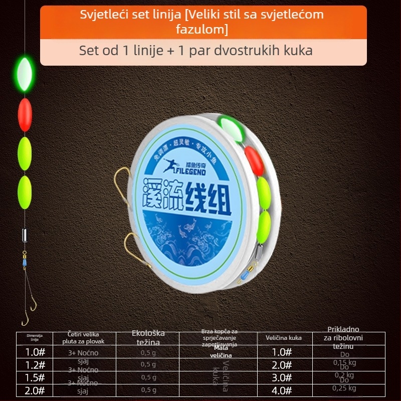 Svjetleći tradicionalni komplet linije s pluta od sedam zvjezdica, dvostruki kuki, glavna najlonska linija, pogodan za većinu voda, visoka osjetljivost