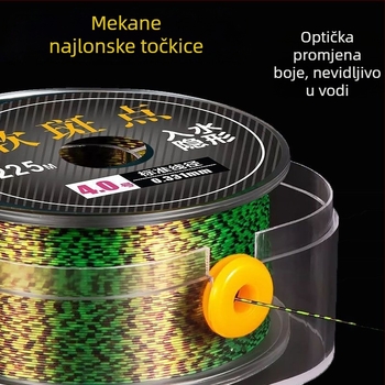 Glavna ribolovna linija — najlon, točkasti uzorak, mek osjećaj, visoka napetost (Tip: glavna linija; Materijal: najlon; Uzorak: točkasti; Tekstura: mek; Napetost: visoka)