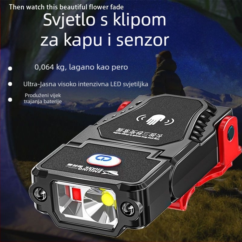 COB čelna lampica s klipom za kapu (Nabavljiva, Na glavi, Do 500 m dometa)