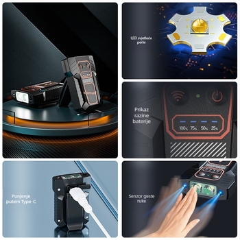 LED čelna svjetiljka s senzorom gesti, 360° rotacija, 5W, 500mAh punjiva baterija